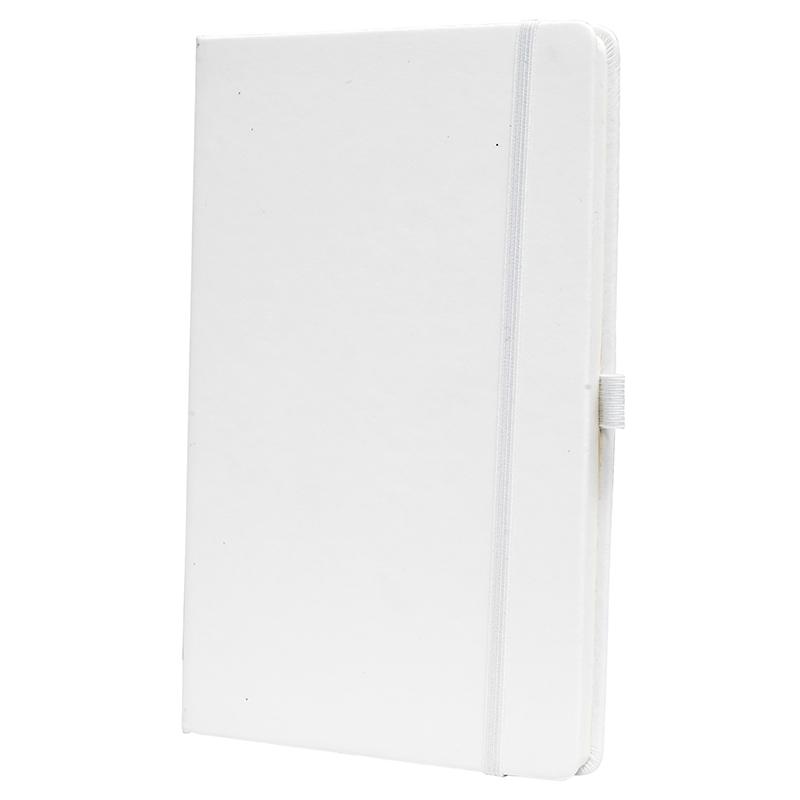 White - Pu Leather Note Book With Elastic Band & Pen Holder